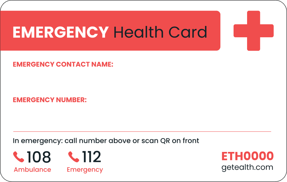 Ealth Emergency Health Card Back