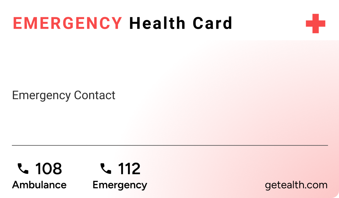 Ealth Emergency Health Card Back